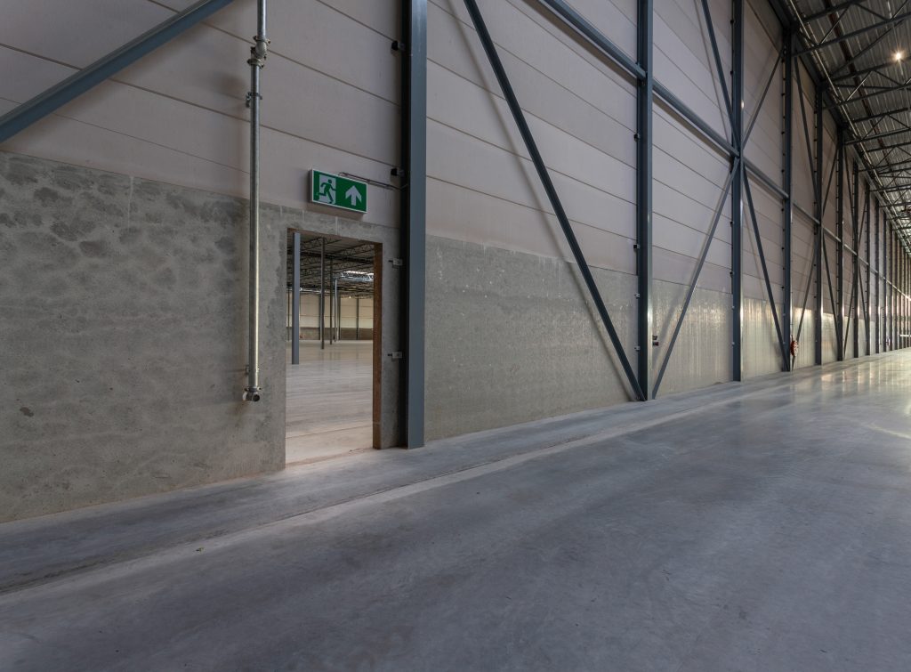 A closeup shot of an empty warehouse